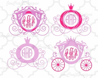 Princess Carriage SVG, Cinderella Carriage SVG,eps,dxf,png Princess Monogram Frame SVG, vector design cricut, silhouette cutting machines