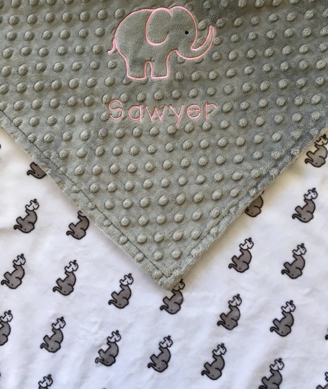 Elephant Baby Blanket Elephant Minky Blanket Grey Elephant