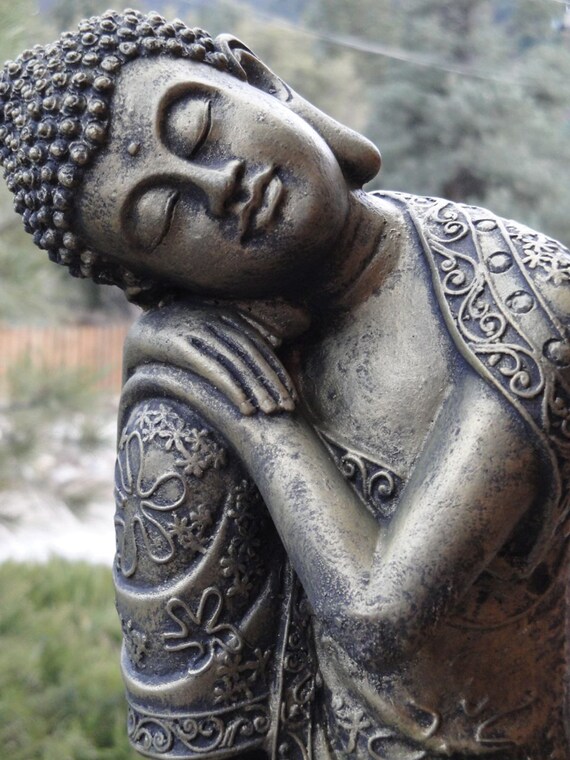 Concrete Resting Buddha Garden Statue Solid Cement Golden