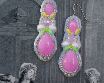 Patel Pink Statement Earrings; Pink Resin Earrings; Marie Antoinette Earrings; Pastel Pink Earrings; Baroque Earrings