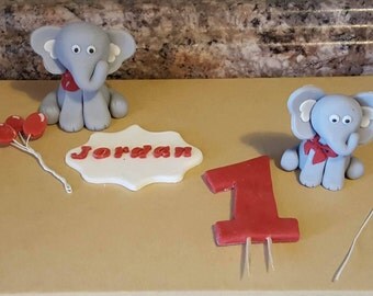 Little Elephant Cake Topper, Baby Shower or Birthday Customizations, Elephant Birthday Cake Topper Set