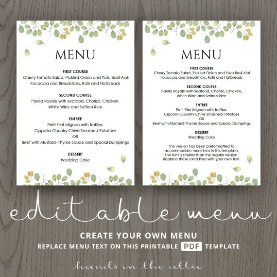 Mesmerizing image in printable menu templates Sweet image inside printable menu templates