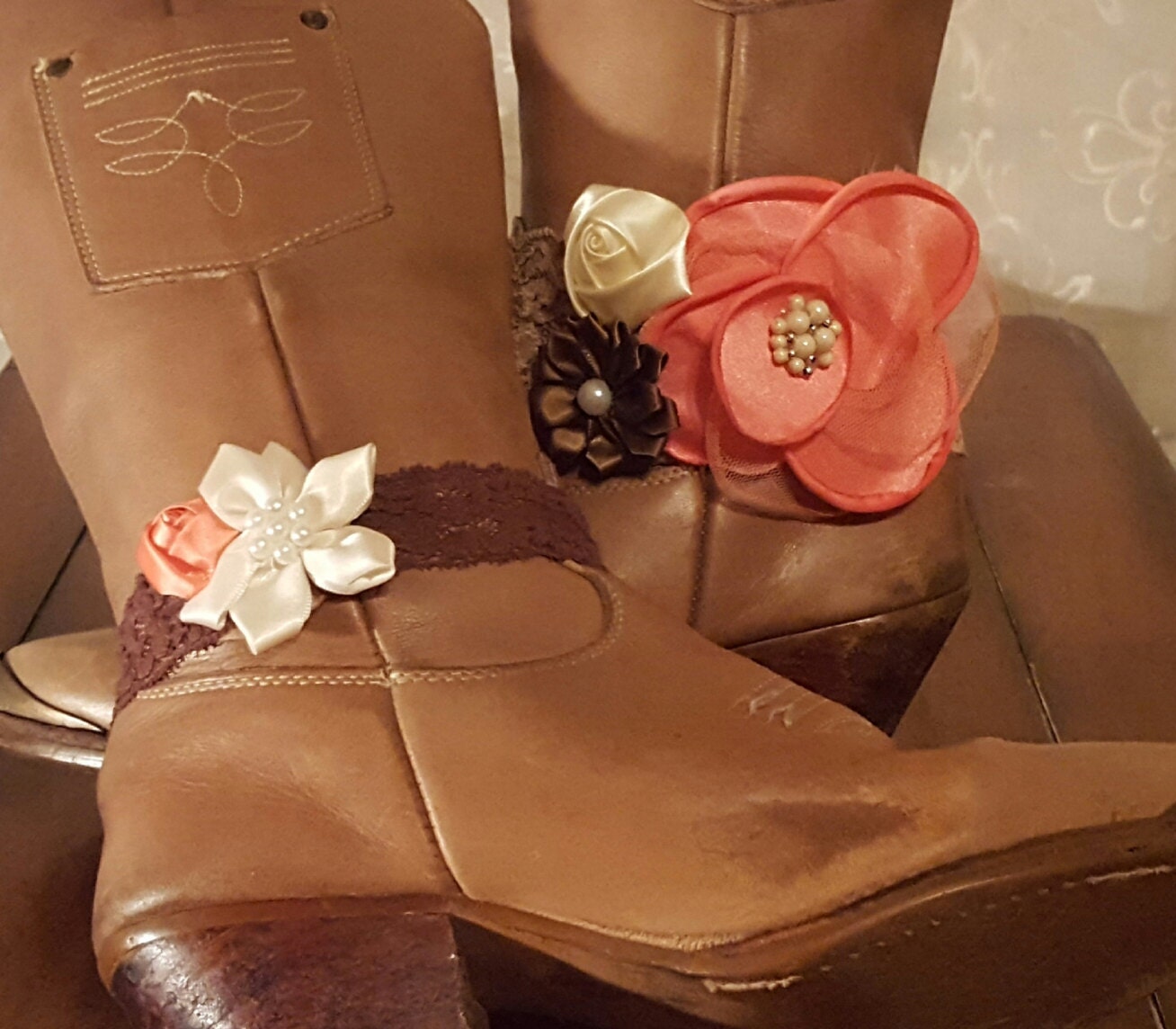 coral wedding boots