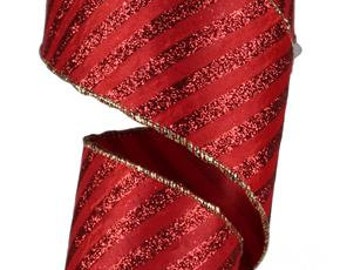 RIBBON - Wired Ribbon - Glitter Ribbon - Red Ribbon - Wreath - Floral - RW664930