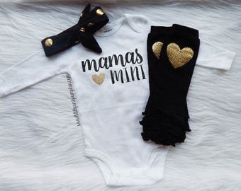 Baby Girl Clothes, Mommy and Me, Mommy's Girl, THE ORIGINAL Mama's Mini™, Leg Warmer Set, Gold Glitter Bodysuit, New Baby Gift