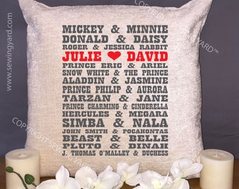 Luxury Personalised 18" Chenille Cushion & Pad Disney Engagement, Wedding, Birthday Gift for Girlfriend