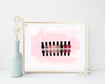 Nail Polish Print, Fashion Print, Watercolor, Make Up Print, Printable Wall art, Instant Download, girls Room Decor