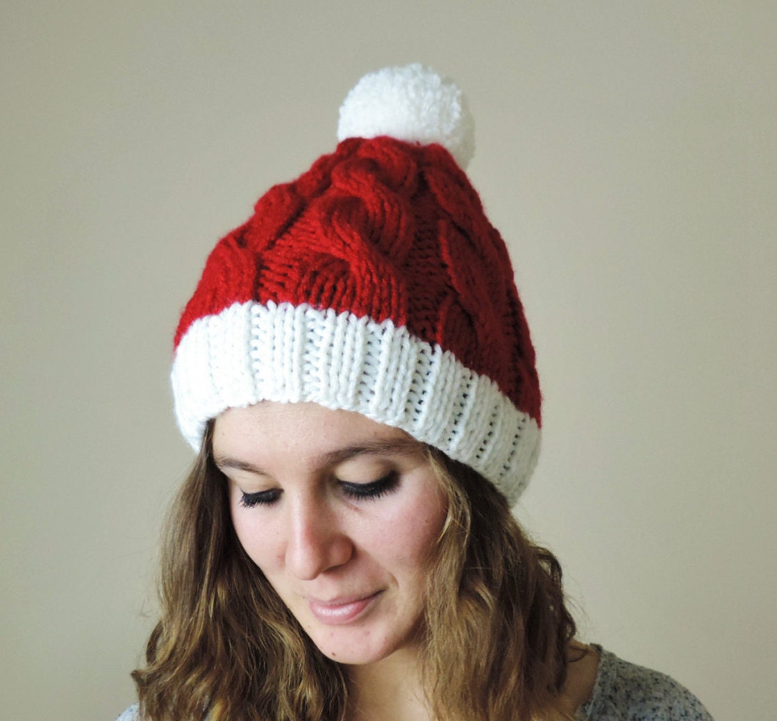 Santa Hat Christmas Hat Red Knit Beanie Holiday Hat Winter