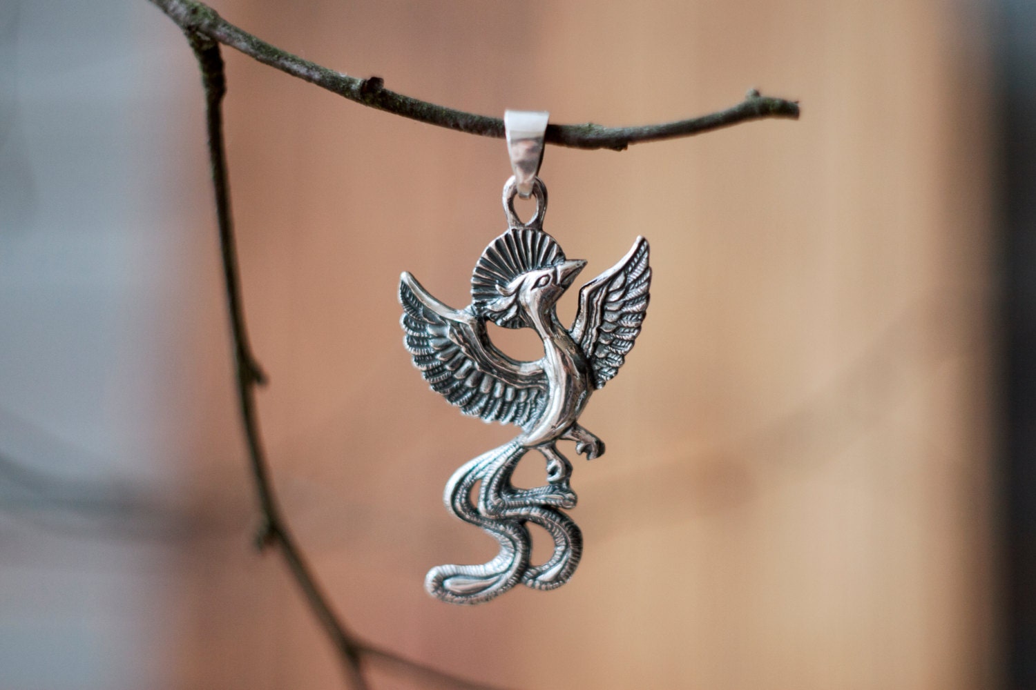 Sterling silver Phoenix pendant Phoenix necklace Firebird