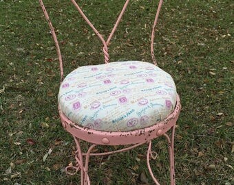 Shabby Chic Vanity Stool, Wrought Iron Parlor Chair, Vanity Chair, Chair, Pink, Spring, Mother's Day Gift