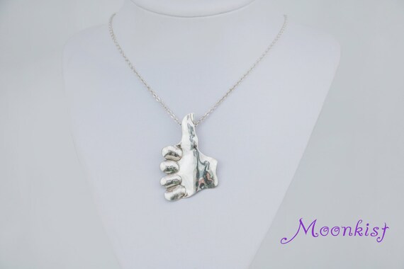 Silver Thumbs Up Pendant in Sterling Silver Hand Pendant