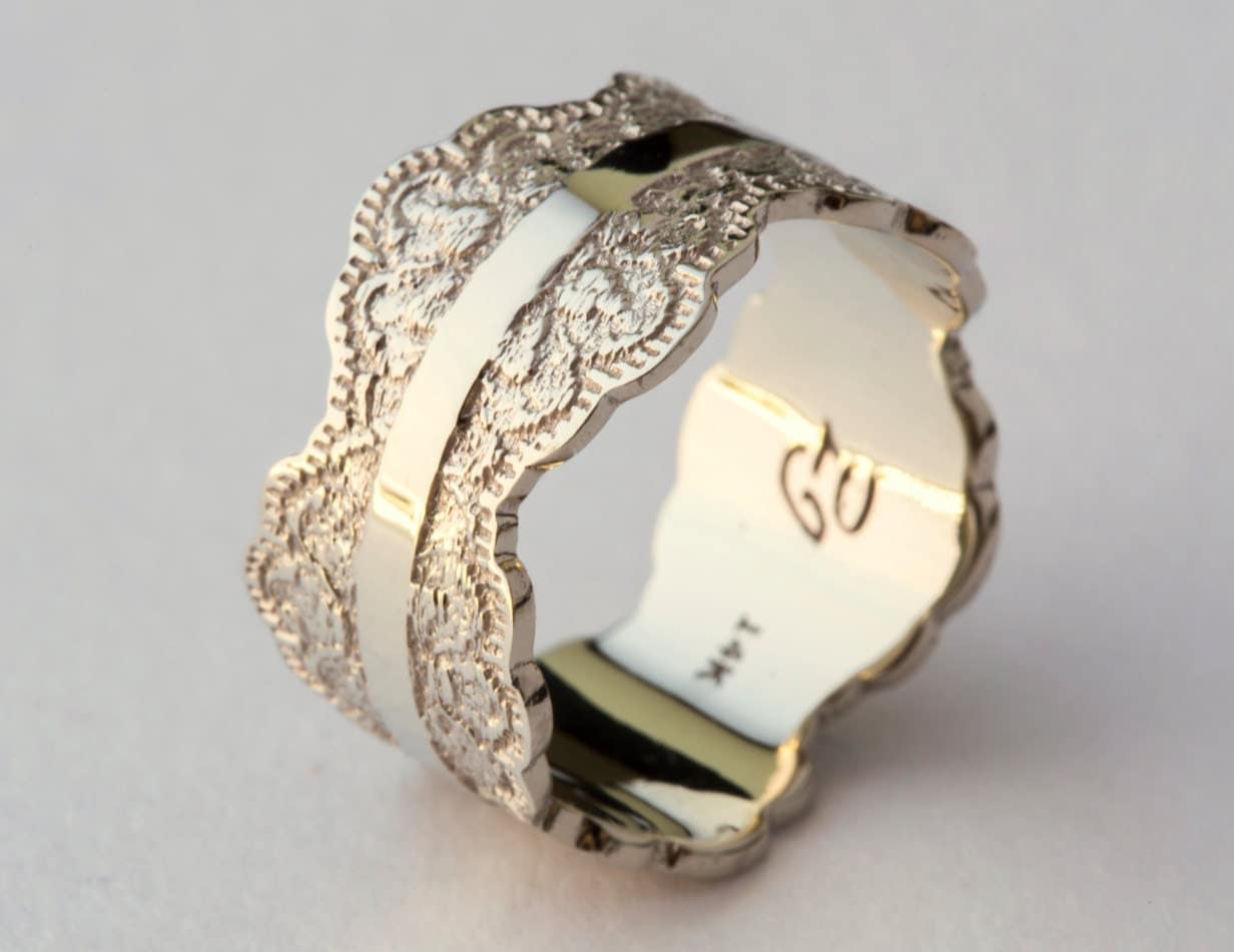  White  Gold  Wedding  Band  with Lace Texture White  Gold  Band 