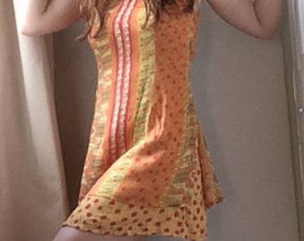 Vintage 1990s Yellow and Orange Summer Dress, UK 8-10