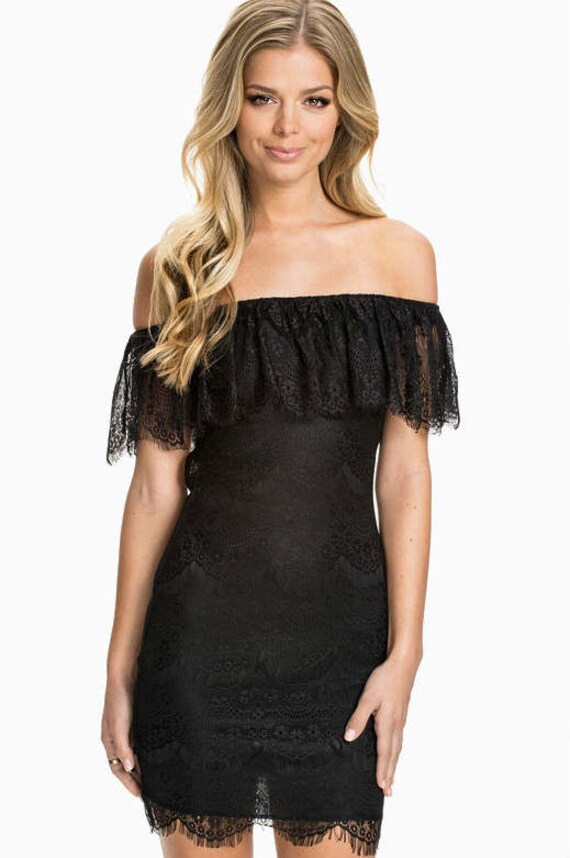 Off The Shoulder Black Lace Dress 3584