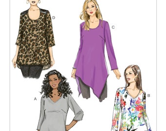 Sewing Pattern for Women's Asymmetrical-Hem Tunics, Butterick Pattern 6263, Womens Plus Sizes, Hi Low Hem Tunic Top