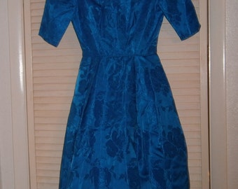 Royal Blue Brocade Dress Small