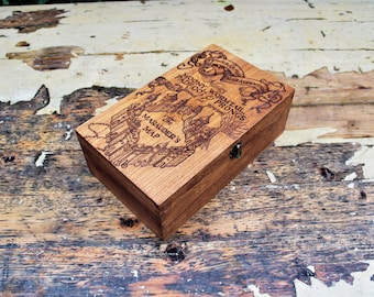Harry Potter Book Box Collectibles Display Box Marauders Map Pyrography Hand Burned Wood Keepsake Box Treasure Memory Wood Burned Jewellery