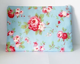 Cath Kidston Fabric iPad Case / Tablet Case/ iPad Cover - Pale Blue with Pink Cabbage Roses