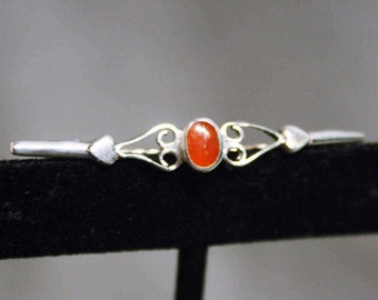 Sterling Silver Pin With An Orange Cabochon Vintage Gifts For Her Gift Scarf Lapel Blouse Coat Feminine Sophisticated Unique Whimsical Fab