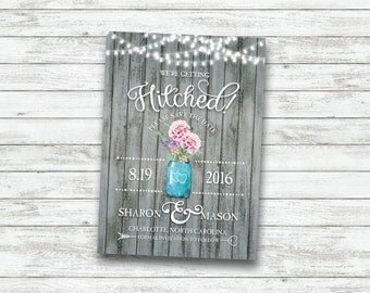 Rustic Wedding Save-The-Date, 5x7, Vintage Wedding Invite, Save the Date, Mason Jar Wedding, Save The Date, String Light Wedding - Printable