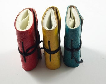 Tiny Leather Journals Set,Leather Journals Gift Set, Mini Pocket Journal,Mini Leather Journal Set, Red,Teal and Yellow Tiny Leather Journals
