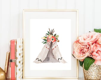 Teepee Watercolor Digital Print Instant Art INSTANT DOWNLOAD Printable Wall Decor