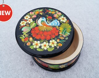 Easter gift jewelry box Black box Wooden jewelry box Gift for wife Gift for mother Ethnic decor Ukrainian souvenir Petrykivka painting Folk