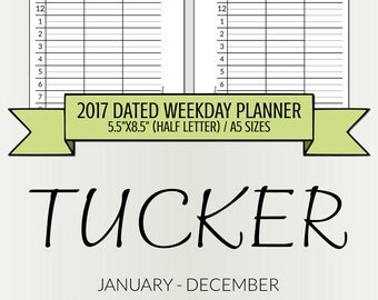 Weekday Agenda Planner Page Refill 2017 - Half Letter (5.5x8.5) and A5 Sizes - Tucker Style