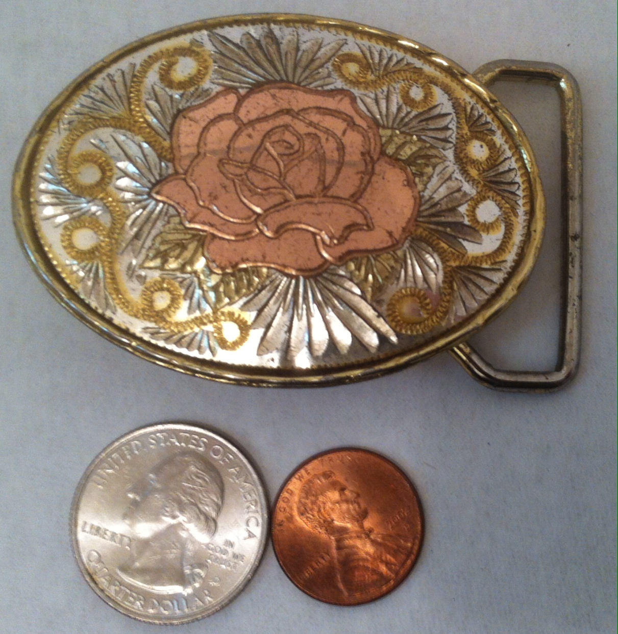 Vintage Ladies Western Style Belt Buckle Brass and Copper