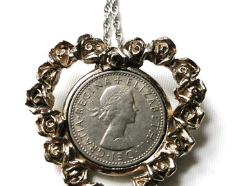 Vintage estate 1965 Six Pence Pendant Necklace