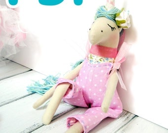 PDF Pattern + video tutorial. How to sew a unicorn toy.