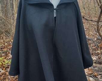 Short Fleece Cloak - Black Full Circle Cloak Cape with Hood
