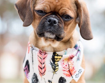 Reversible Feather + Coloured Dog Bandana, Feathers Paint Bandana, Handmade Reversible Bandana
