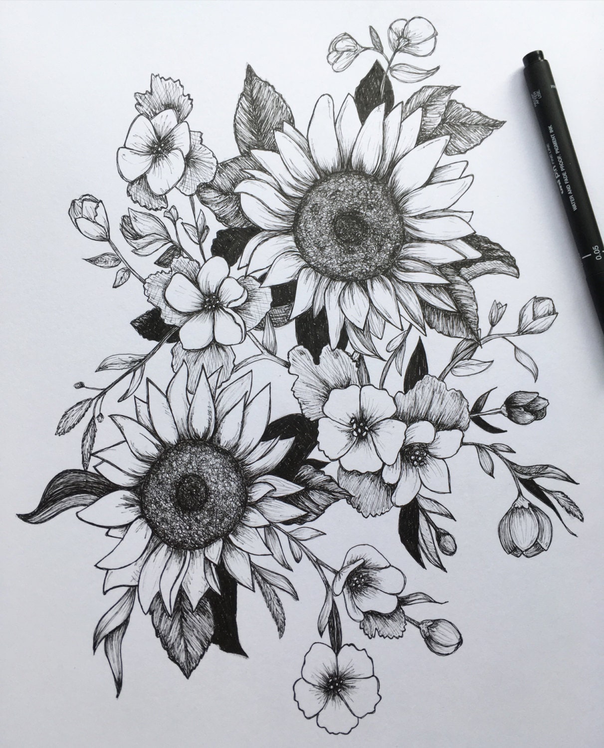 Pen and Ink Flowers A4 Art Print