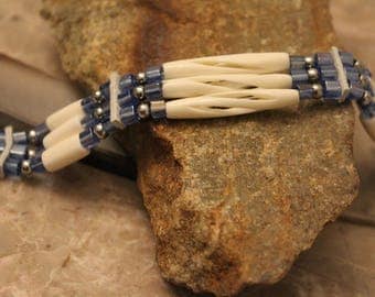 Real Native American cuff / bracelet white and blue