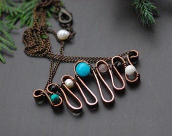 Copper Jewelry Wire wrap jewellery Copper pendant Long necklace Metal necklace Simple Necklace Copper Chain Chevron Copper Pendant Hammered