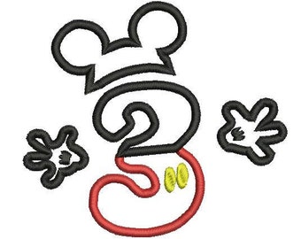 6sizes - Mickey Mouse Number 3 Applique Design, Mickey Mouse 3rd Birthday Applique, Mickey Mouse Applique, Instant Download, Number Applique