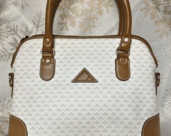 SALE! Vintage 1980's LIZ by Liz Claiborne Ivory and Tan Geometric Patterned Handbag W/ Removable Strap