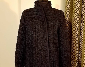 1980's Black Persian Lamb Jacket with Vintage Trim. Size 10
