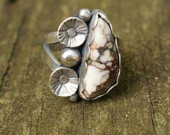 Wild Horse Magnesite Sterling Silver Flower Ring (size 7.25)