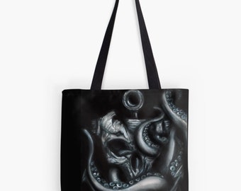 Black and White Skull Octopus Tote Bag