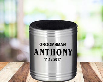 Wedding Can Cooler, Personalized Groomsmen Gift, Beer Can Cooler, Personalized Can Cooler, Custom Can Hugger Wedding Favor, Insulator Summer