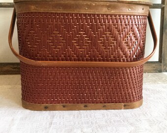 Vintage Quality Redman Picnic Basket ~ Pie Carrier with Pie Shelf ~ Kitchen Storage ~ Red Basket