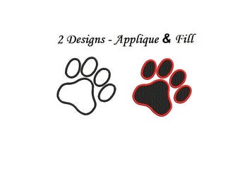 Paw Embroidery Design - 2 designs instant download Paw Applique design 2,3,4,5 inch each