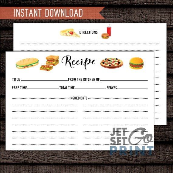 Recipe Cards 4x6 Recipe Template Digital File 2 Sided Recipe Cards Printable Recipe Cards Sided Recipe Card Template
