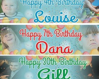 2 x Personalized Birthday Banner Party Balloon Photo Kids party- any name ages.photos