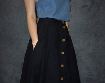 Black Linen Skirt, Handmade Skirt, Modern Vintage Skirt, Natural Fabric, Woman Fashion, Elegant, Casual Clothing, Sustainable fashion