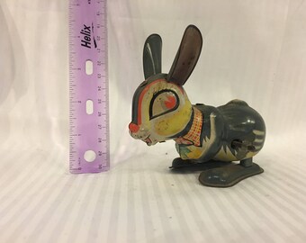 Vintage Gray Tin Toy Rabbit