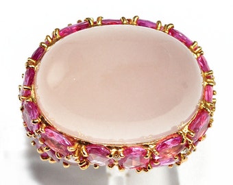 Ring gold yellow 18K adorned with rose quartz Ruby and central