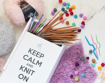 Knitting Storage Box Knitters Gift Needles Box White Sewing Box Knitting Box Crochet Box Keep Calm and Knit On Knitting Box Needle Storage